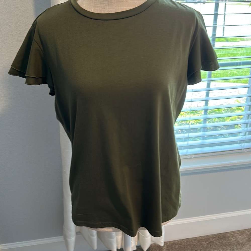 Army, green, cotton woman, ruffle sleeve T-shirt